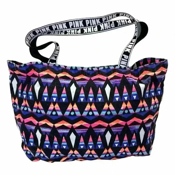 PINK Victoria's Secret Aztec Tribal Geometric Pattern Tote Bag Beach Travel - Picture 1 of 9
